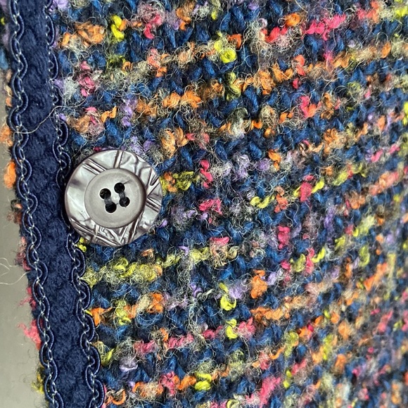 Tribal boucle tweed jacket wool woven blazer navy blue pink Chanel vibes 10 - Picture 4 of 14